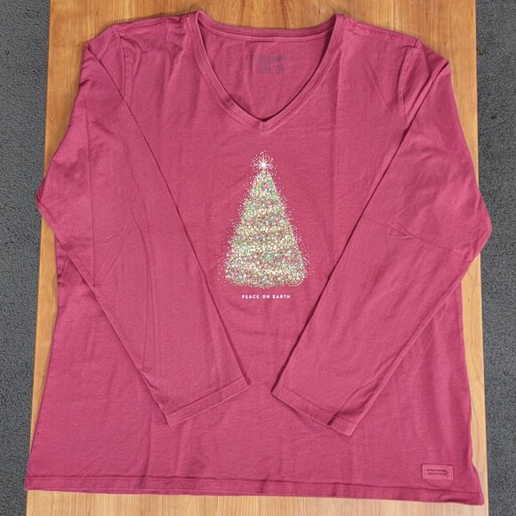 Life Is Good Maroon V-Neck Crusher Holiday Tree Peace on Earth Tee - XXL - Picture 4 of 6